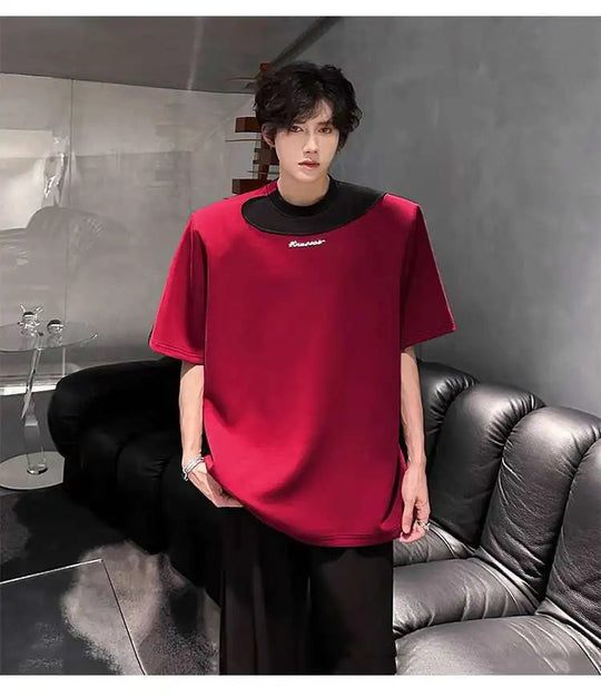 LUZHEN Original Personalisierte Farbe Kontrast Design Kurzarm T-shirts 2025, Sommer Hübsche Schulter Pad Casual Tops JY1473 Festival Outfits | Techno Shirts | Rave Clothing