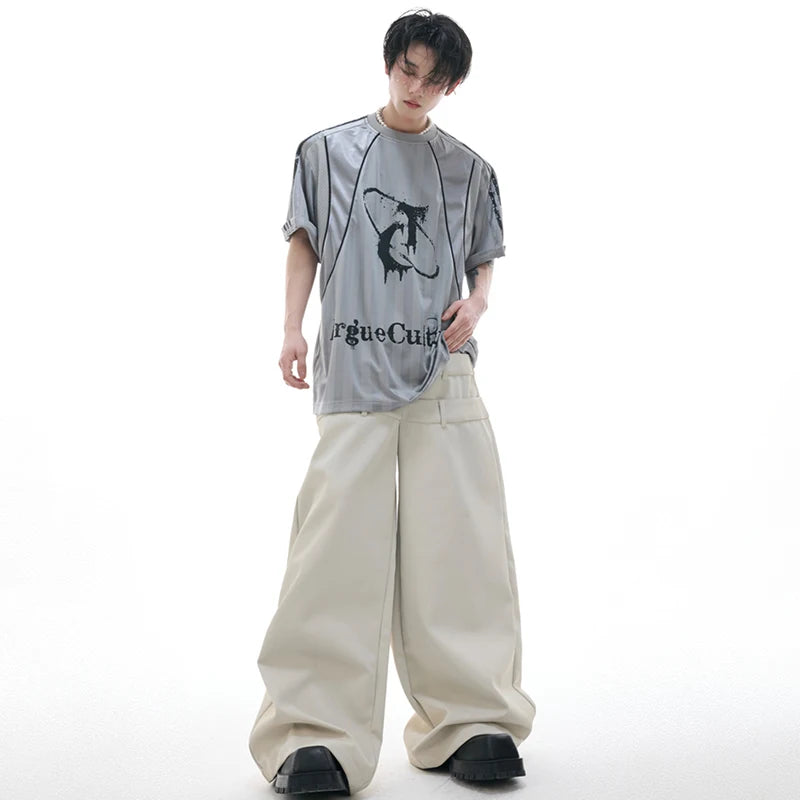 LUZHEN 2025 Sommer Hohe Qualität Farbe Kontrast Gedruckt Schulter Pad Tops Männer Trendy Hübsche Lose Straße Casual T-shirts JY 1713 Festival Outfits | Techno Shirts | Rave Clothing