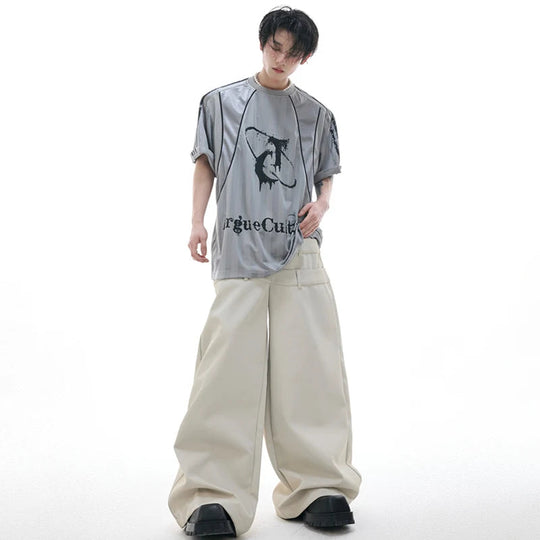 LUZHEN 2025 Sommer Hohe Qualität Farbe Kontrast Gedruckt Schulter Pad Tops Männer Trendy Hübsche Lose Straße Casual T-shirts JY 1713 Festival Outfits | Techno Shirts | Rave Clothing