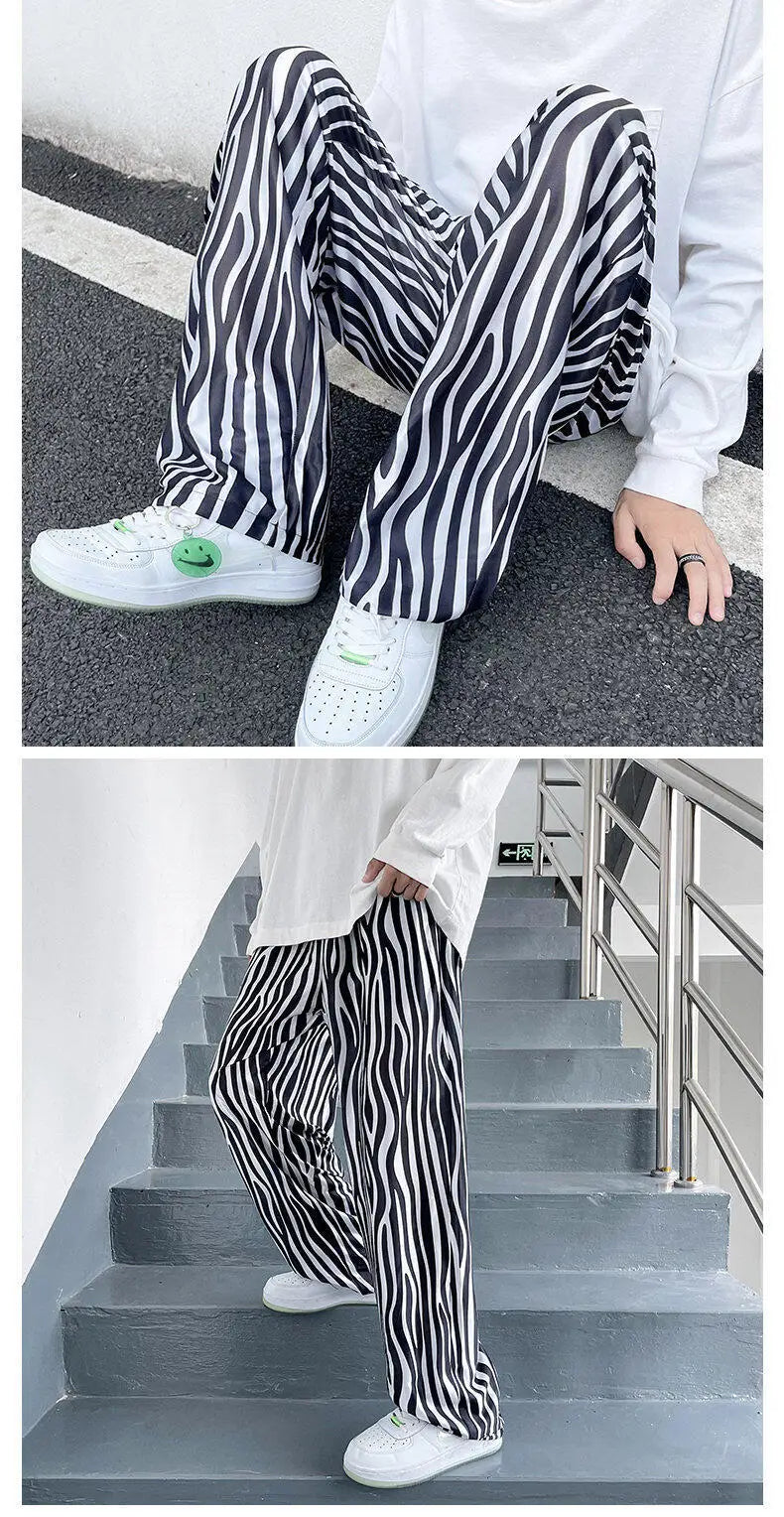 LUZHEN 2025 Sommer Farbe Kontrast Streifen Gedruckt Eis Seide Casual Hosen männer Hohe Qualität Gerade Elastische Taille Hose JY1307 Festival Outfits | Techno Shirts | Rave Clothing