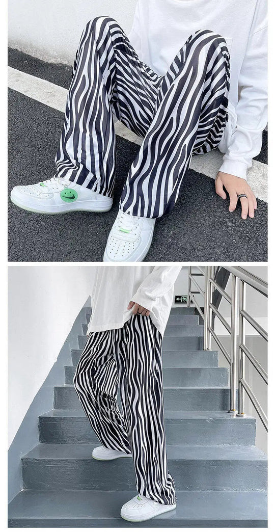 LUZHEN 2025 Sommer Farbe Kontrast Streifen Gedruckt Eis Seide Casual Hosen männer Hohe Qualität Gerade Elastische Taille Hose JY1307 Festival Outfits | Techno Shirts | Rave Clothing