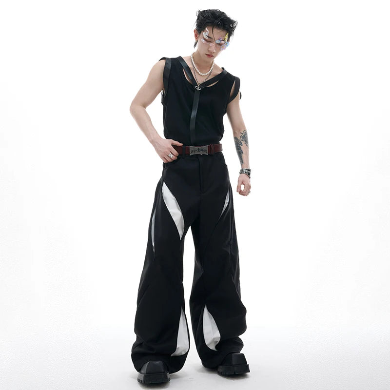 LUZHEN Personalisierte Original Streetwear Trendy Aushöhlen Patchwork Design Lose Breite Bein Casual Hosen Männer 2025, Hosen JY1701 Festival Outfits | Techno Shirts | Rave Clothing