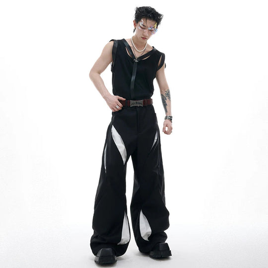 LUZHEN Personalisierte Original Streetwear Trendy Aushöhlen Patchwork Design Lose Breite Bein Casual Hosen Männer 2025, Hosen JY1701 Festival Outfits | Techno Shirts | Rave Clothing