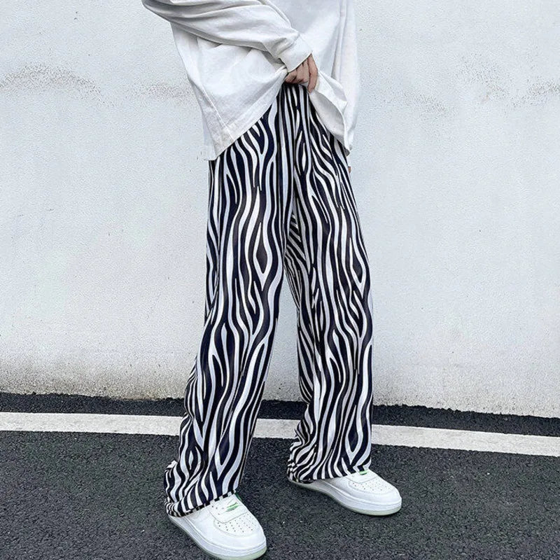 LUZHEN 2025 Sommer Farbe Kontrast Streifen Gedruckt Eis Seide Casual Hosen männer Hohe Qualität Gerade Elastische Taille Hose JY1307 Festival Outfits | Techno Shirts | Rave Clothing