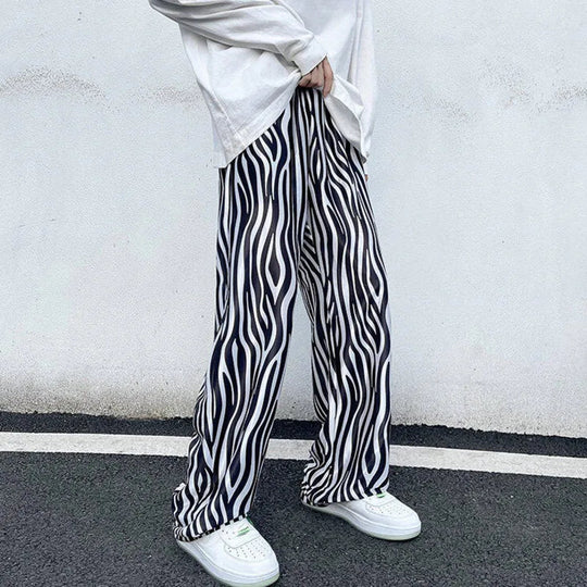 LUZHEN 2025 Sommer Farbe Kontrast Streifen Gedruckt Eis Seide Casual Hosen männer Hohe Qualität Gerade Elastische Taille Hose JY1307 Festival Outfits | Techno Shirts | Rave Clothing