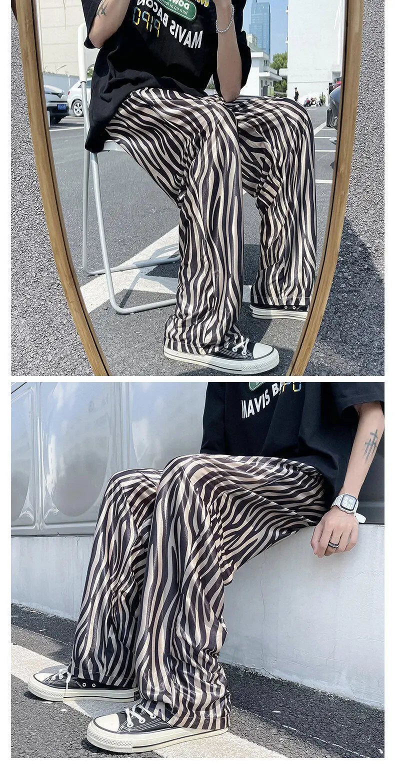 LUZHEN 2025 Sommer Farbe Kontrast Streifen Gedruckt Eis Seide Casual Hosen männer Hohe Qualität Gerade Elastische Taille Hose JY1307 Festival Outfits | Techno Shirts | Rave Clothing