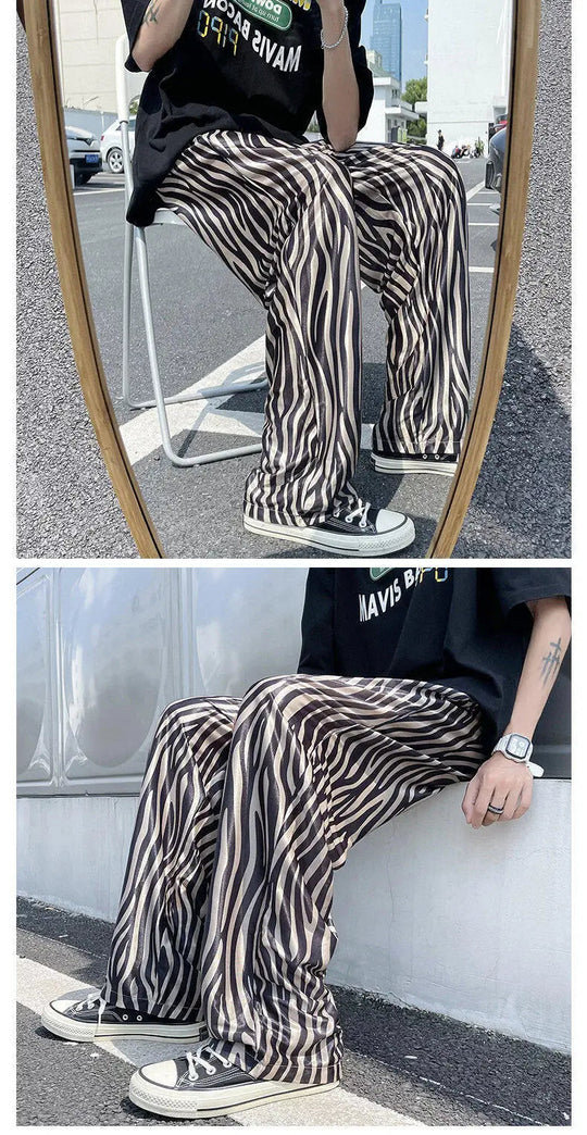 LUZHEN 2025 Sommer Farbe Kontrast Streifen Gedruckt Eis Seide Casual Hosen männer Hohe Qualität Gerade Elastische Taille Hose JY1307 Festival Outfits | Techno Shirts | Rave Clothing