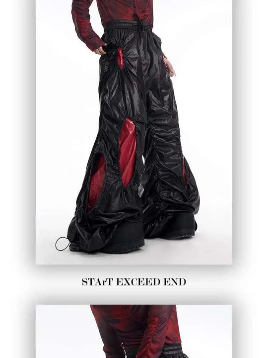 LUZHEN Personalisierte Farbkontrast Hohl Patchwork Design Weites Bein Freizeithose Herren Stilvolle High Street Baggy Hose LZ9561 Festival Outfits | Techno Shirts | Rave Clothing