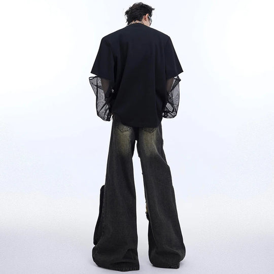 LUZHEN Mode Neue Original Gaze Spleißen Design Langarm T Shirts männer 2025, Trendy Nische Hohe Qualität Casual Tops LZ3975 Festival Outfits | Techno Shirts | Rave Clothing