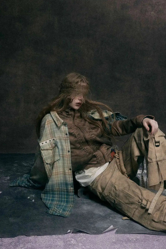 90er Jahre kariertes Festival Langarmhemd | Rave Outfit Herren Festival Outfits | Techno Shirts | Rave Clothing