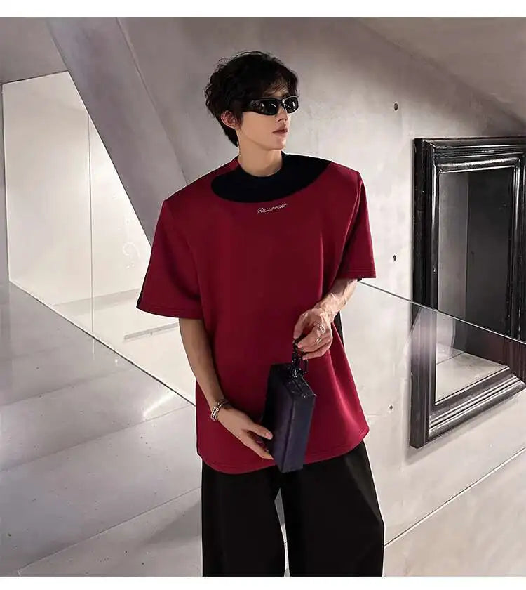 LUZHEN Original Personalisierte Farbe Kontrast Design Kurzarm T-shirts 2025, Sommer Hübsche Schulter Pad Casual Tops JY1473 Festival Outfits | Techno Shirts | Rave Clothing