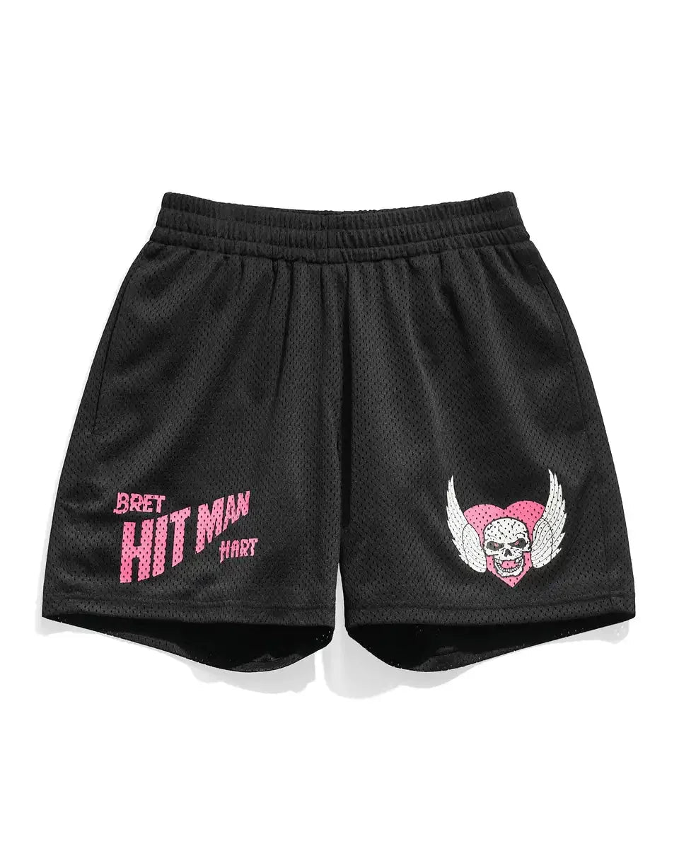 HITMAN Festival Shorts mit pink-schwarzem Flammenmuster, Rave Shorts  atmungsaktive schnell trocknende Shorts Festival Outfits | Techno Shirts | Rave Clothing