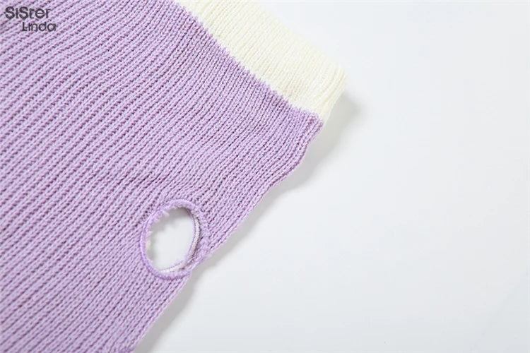 Sister linda gestrickte hipster chic y2k hohle hose frauen zerrissen elastische hohe taille lässige basi hose weibliche hosen streetwear FESTIVAL OUTFITS & STREETWEAR