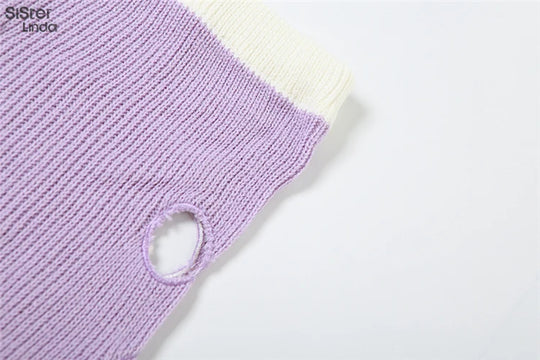 Sister linda gestrickte hipster chic y2k hohle hose frauen zerrissen elastische hohe taille lässige basi hose weibliche hosen streetwear FESTIVAL OUTFITS & STREETWEAR