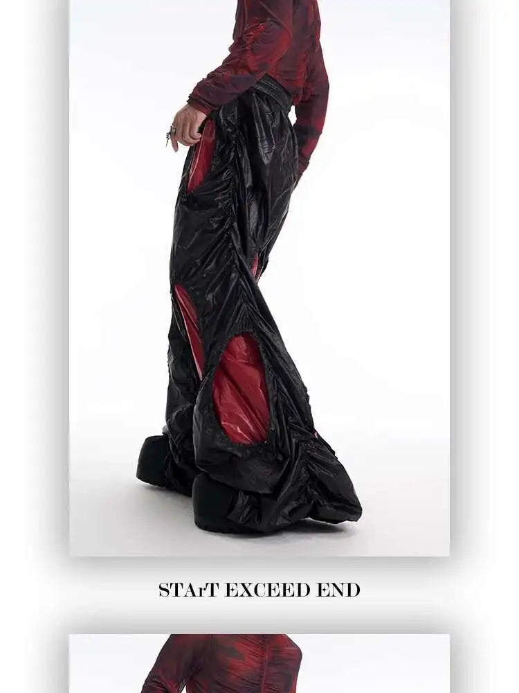 LUZHEN Personalisierte Farbkontrast Hohl Patchwork Design Weites Bein Freizeithose Herren Stilvolle High Street Baggy Hose LZ9561 Festival Outfits | Techno Shirts | Rave Clothing