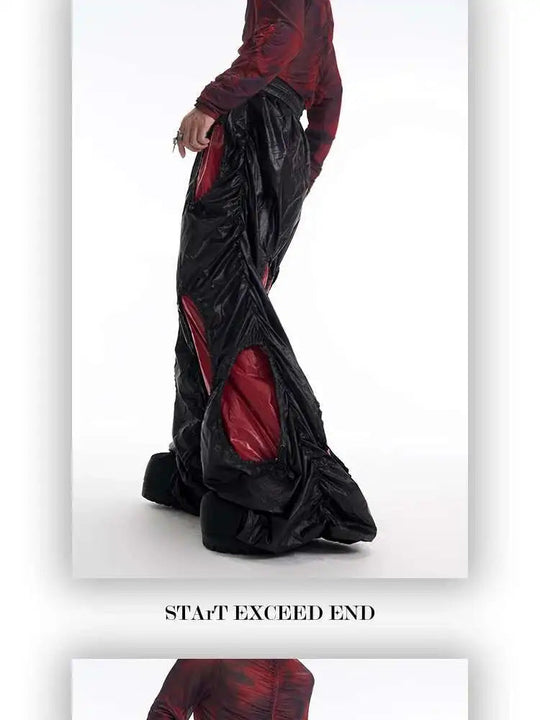 LUZHEN Personalisierte Farbkontrast Hohl Patchwork Design Weites Bein Freizeithose Herren Stilvolle High Street Baggy Hose LZ9561 Festival Outfits | Techno Shirts | Rave Clothing