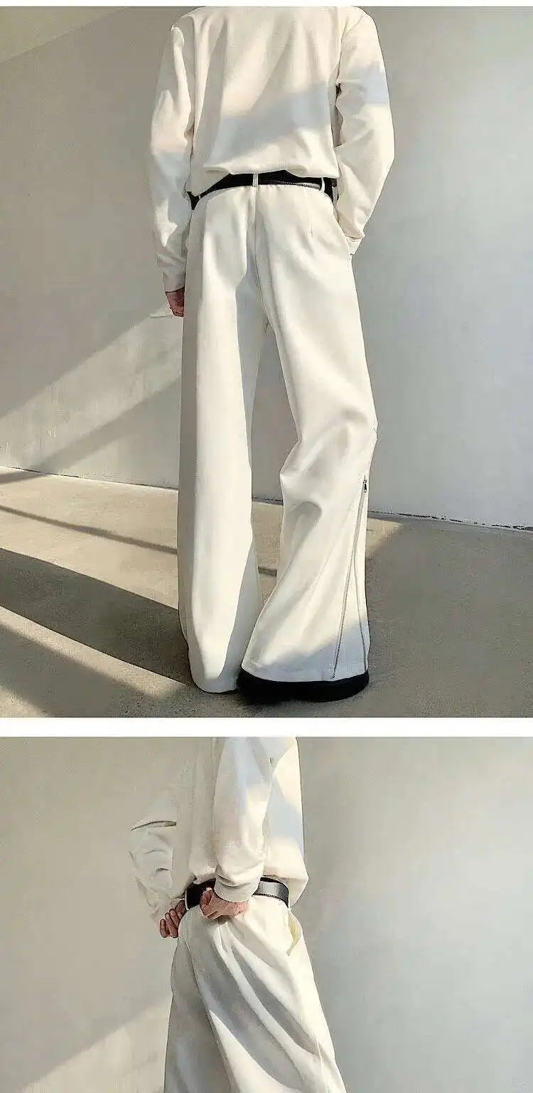 LUZHEN 2025 Frühjahr Neue Original Elegante Einfarbig Casual Hosen Herrenmode Zipper Bein Design Lose Männliche Horn Hosen LZ8361 Festival Outfits | Techno Shirts | Rave Clothing