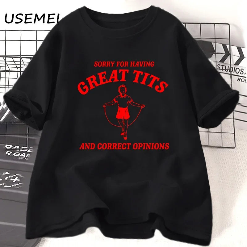 Sorry for To Have Great Tits T-Shirts, lässiges Kurzarm-T-Shirt, lustiges Zitat, Feminismus-T-Shirt, Damenbekleidung, Tops, weibliche T-Shirts Festival Outfits | Techno Shirts | Rave Clothing