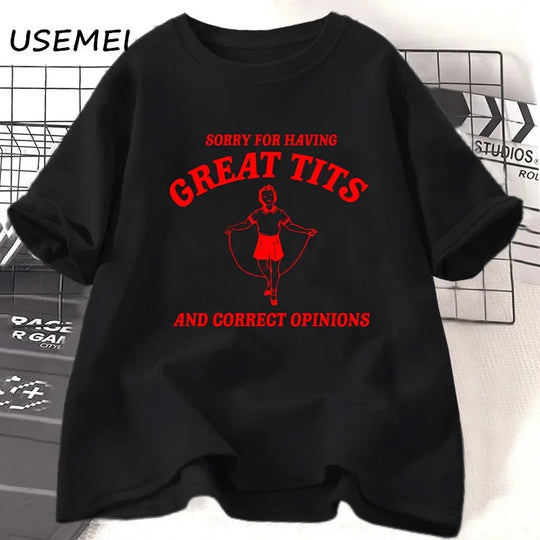 Sorry for To Have Great Tits T-Shirts, lässiges Kurzarm-T-Shirt, lustiges Zitat, Feminismus-T-Shirt, Damenbekleidung, Tops, weibliche T-Shirts Festival Outfits | Techno Shirts | Rave Clothing