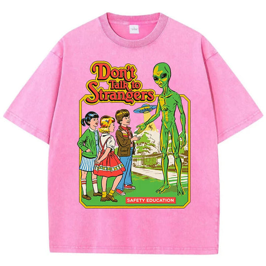 Cartoon Alien Klassische Kommunikation Druck Frauen T-shirt Atmungsaktive Baumwolle Kurzarm Gewaschen Vintage Abgenutzt Weibliche T Shirts Festival Outfits | Techno Shirts | Rave Clothing