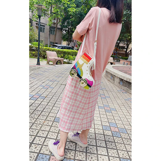 Fun Rainbow Glitter Roller Skate Women Handbag for Girls Novelty Rollerblade Crossbody and Pures Dazzing Daily Shoulder Bag Gift Festival Outfits | Techno Shirts | Rave Clothing