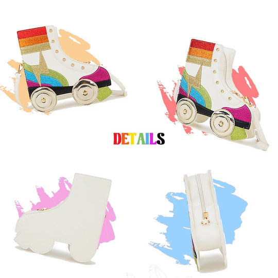 Fun Rainbow Glitter Roller Skate Women Handbag for Girls Novelty Rollerblade Crossbody and Pures Dazzing Daily Shoulder Bag Gift Festival Outfits | Techno Shirts | Rave Clothing