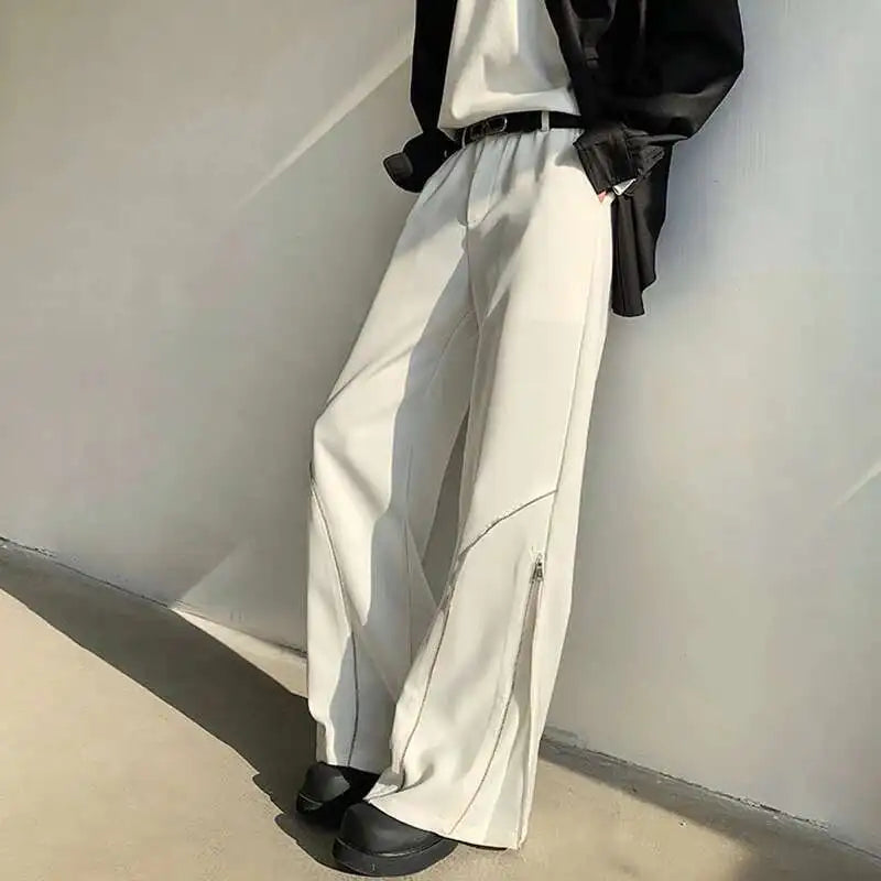 LUZHEN 2025 Frühjahr Neue Original Elegante Einfarbig Casual Hosen Herrenmode Zipper Bein Design Lose Männliche Horn Hosen LZ8361 Festival Outfits | Techno Shirts | Rave Clothing