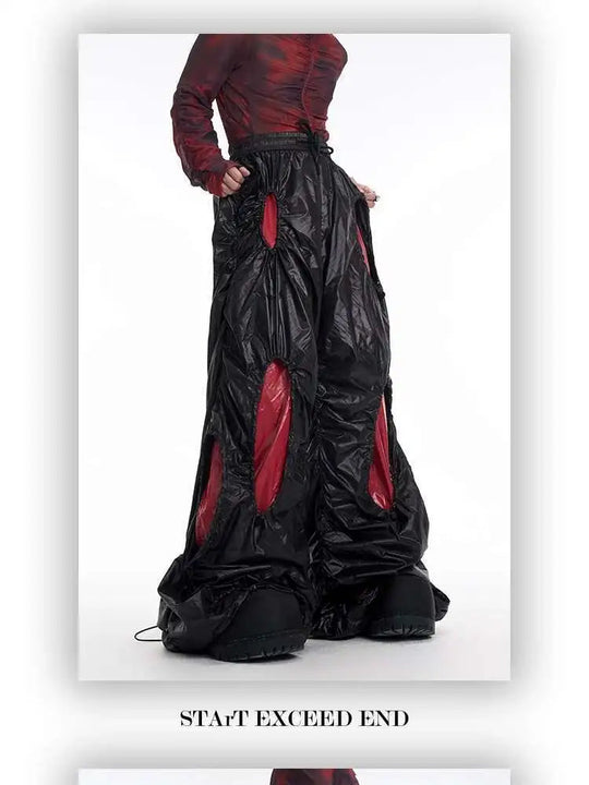 LUZHEN Personalisierte Farbkontrast Hohl Patchwork Design Weites Bein Freizeithose Herren Stilvolle High Street Baggy Hose LZ9561 Festival Outfits | Techno Shirts | Rave Clothing