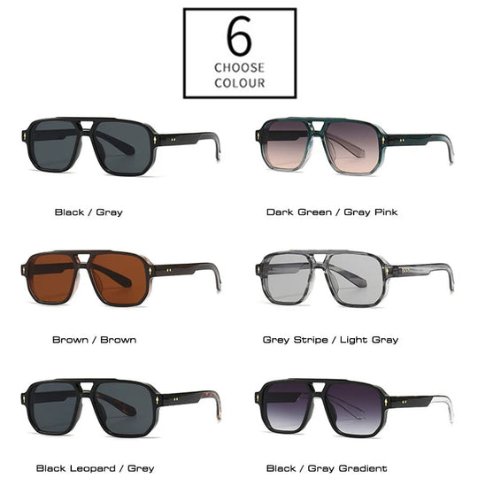 SHAUNA Retro Doppel Brücken Quadrat Sonnenbrille Frauen Gradient Shades UV400 Mode Marke Designer Nieten Männer Sonnenbrille Festival Outfits | Techno Shirts | Rave Clothing