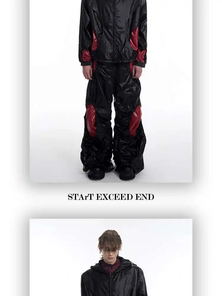 LUZHEN Personalisierte Farbkontrast Hohl Patchwork Design Weites Bein Freizeithose Herren Stilvolle High Street Baggy Hose LZ9561 Festival Outfits | Techno Shirts | Rave Clothing