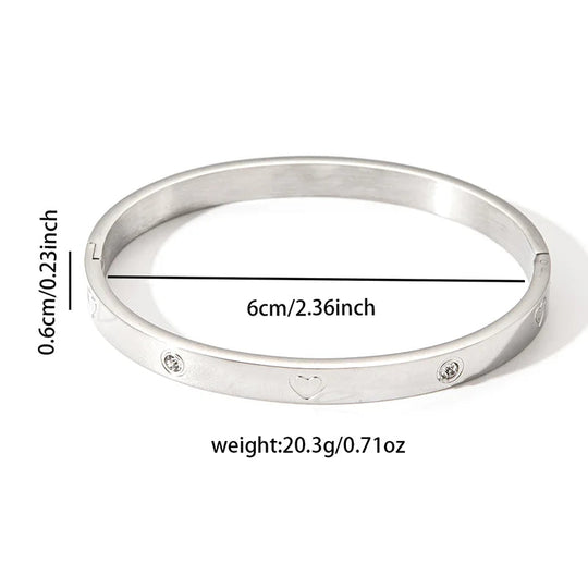 ANENJERY 316L Edelstahl Glatte Intarsien Zirkon Herz Armband für Frauen Männer Einfache Mode Temperament Schmuck Geschenke Täglich Festival Outfits | Techno Shirts | Rave Clothing