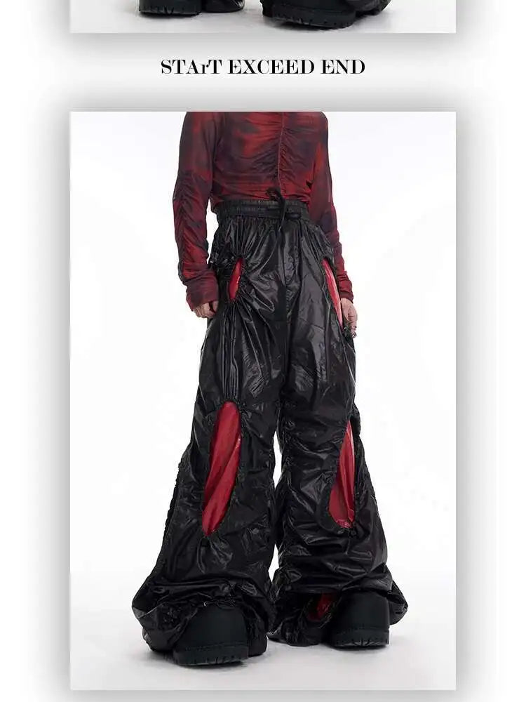 LUZHEN Personalisierte Farbkontrast Hohl Patchwork Design Weites Bein Freizeithose Herren Stilvolle High Street Baggy Hose LZ9561 Festival Outfits | Techno Shirts | Rave Clothing