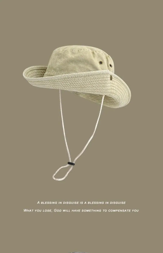 2025 Blaue Cowboy-Wander-Eimerhüte mit Schnur, Herren-Denim-Strand-Sonnenhut für Damen, Outdoor, Paar, Bob, Panama, Sommer-Fischerkappe Festival Outfits | Techno Shirts | Rave Clothing