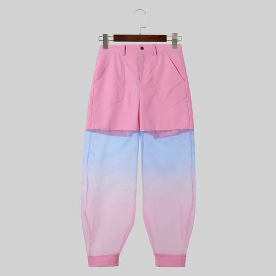 INCERUN 2024 Amerikanischen Stil Hosen Herren Mode Gefälschte Zwei-stück Krawatte Gefärbt Hosen Casual Clubwear Männliche Persönlichkeit Pantalons s-5XL Festival Outfits | Techno Shirts | Rave Clothing