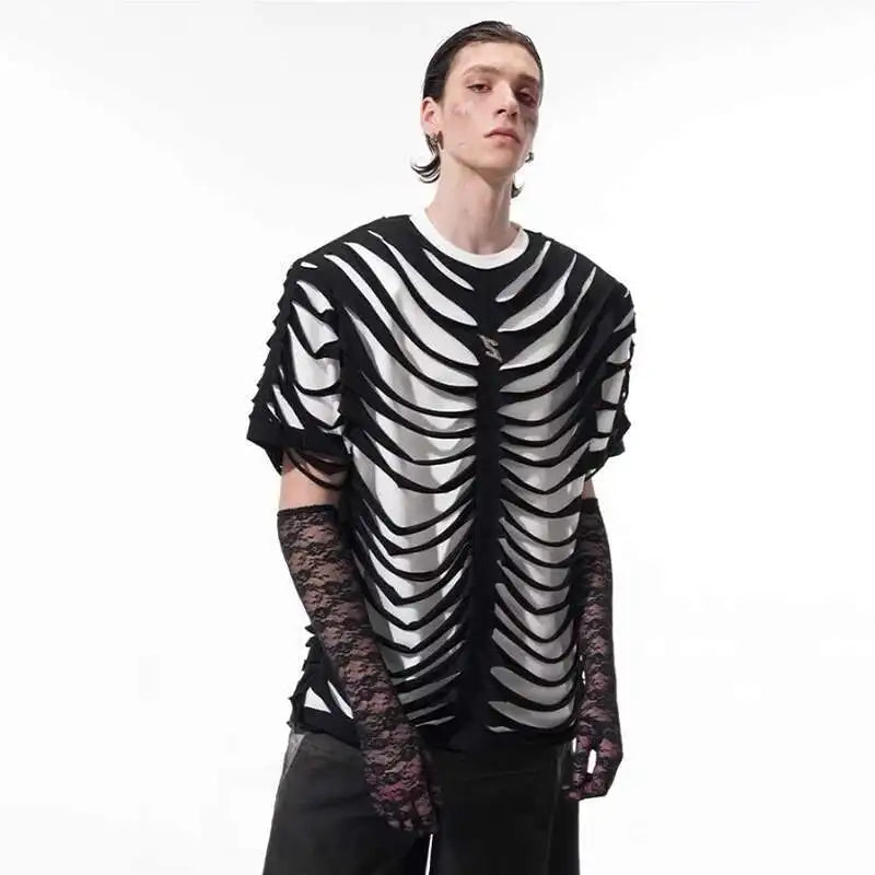 LUZHEN 2025 Sommer Neue Original Personalisierte Aushöhlen Patchwork Design Gefälschte Zwei Stück T-shirts männer High Street Tops JY1125 Festival Outfits | Techno Shirts | Rave Clothing