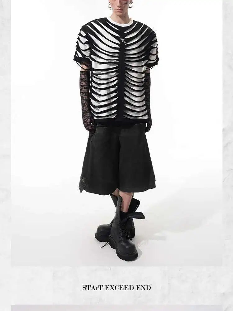 LUZHEN 2025 Sommer Neue Original Personalisierte Aushöhlen Patchwork Design Gefälschte Zwei Stück T-shirts männer High Street Tops JY1125 Festival Outfits | Techno Shirts | Rave Clothing