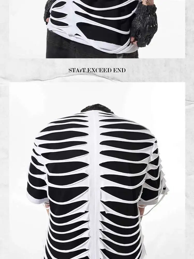 LUZHEN 2025 Sommer Neue Original Personalisierte Aushöhlen Patchwork Design Gefälschte Zwei Stück T-shirts männer High Street Tops JY1125 Festival Outfits | Techno Shirts | Rave Clothing