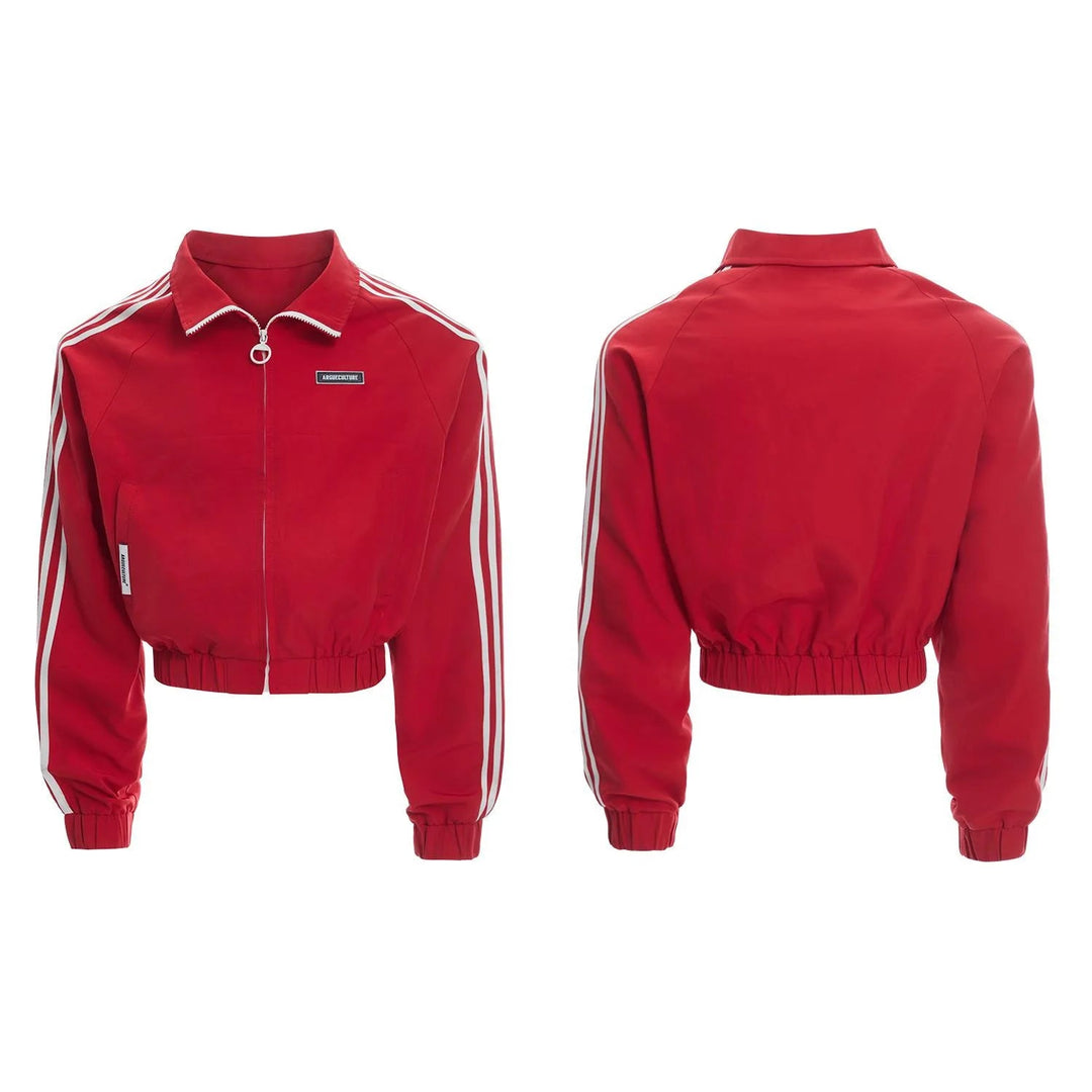 LUZHEN 2025 Neue Streifen Gedruckt Baggy Breite Bein Straße Sport Hosen Männer Stilvolle Frauen Paare Stehen Neck Casual jacke JY1403 Festival Outfits | Techno Shirts | Rave Clothing