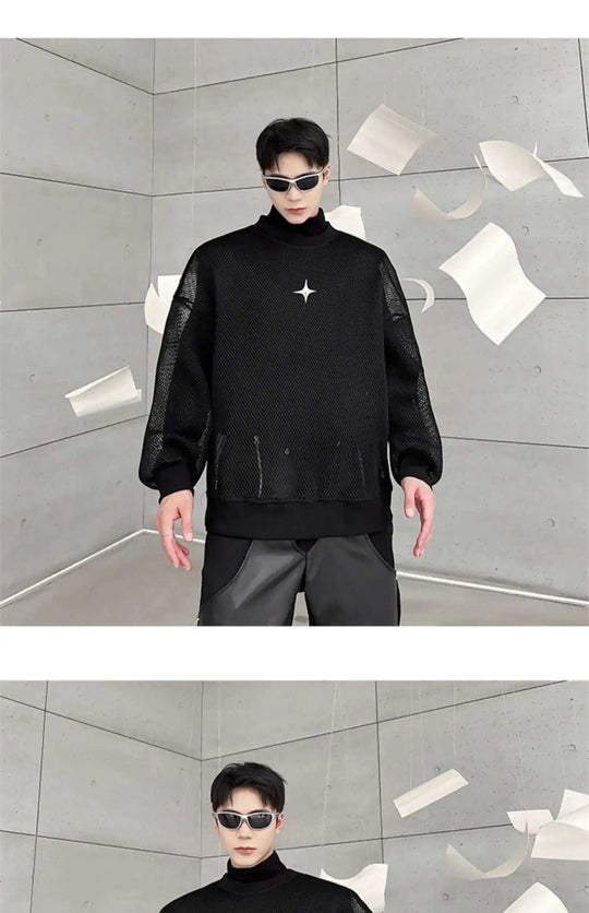 LUZHEN 2025 Frühling High Street Perspektive Original Mesh Design Pullover Herrenmode Metall Schnalle Schmücken Casual Tops LZ3027 Festival Outfits | Techno Shirts | Rave Clothing