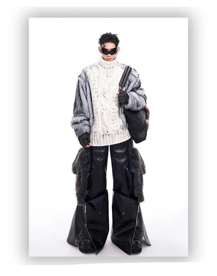 Mauroicardi Frühling Herbst Kühlen Lange Baggy Schwarz Pu Leder Breite Bein Cargo Hosen Männer Luxus Herren Designer Kleidung Streetwear 2025 Festival Outfits | Techno Shirts | Rave Clothing