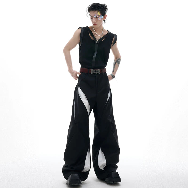 LUZHEN Personalisierte Original Streetwear Trendy Aushöhlen Patchwork Design Lose Breite Bein Casual Hosen Männer 2025, Hosen JY1701 Festival Outfits | Techno Shirts | Rave Clothing