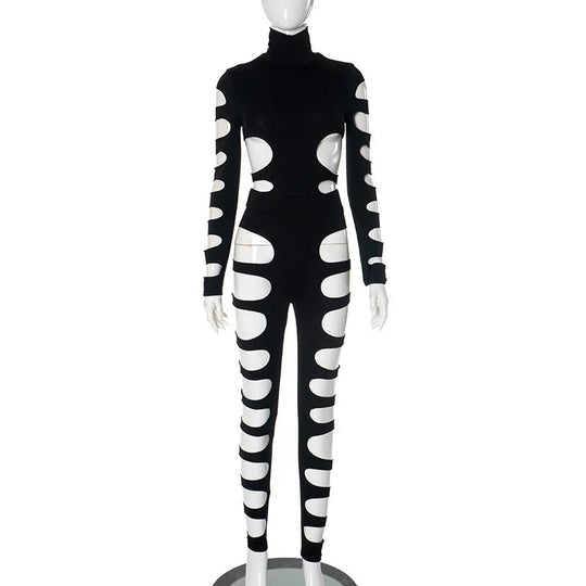 2024 neuer Stil hohler sexy Langarm-Overall asymmetrischer Hot-Girl-Persönlichkeitsanzug Festival Outfits | Techno Shirts | Rave Clothing