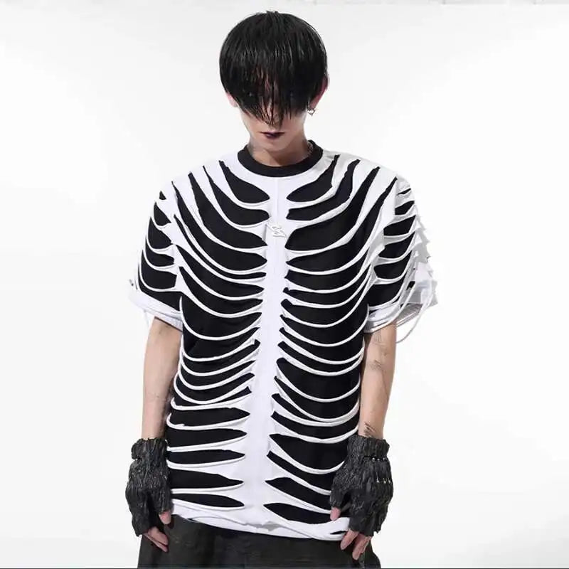LUZHEN 2025 Sommer Neue Original Personalisierte Aushöhlen Patchwork Design Gefälschte Zwei Stück T-shirts männer High Street Tops JY1125 Festival Outfits | Techno Shirts | Rave Clothing