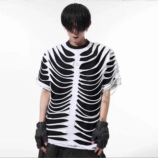 LUZHEN 2025 Sommer Neue Original Personalisierte Aushöhlen Patchwork Design Gefälschte Zwei Stück T-shirts männer High Street Tops JY1125 Festival Outfits | Techno Shirts | Rave Clothing