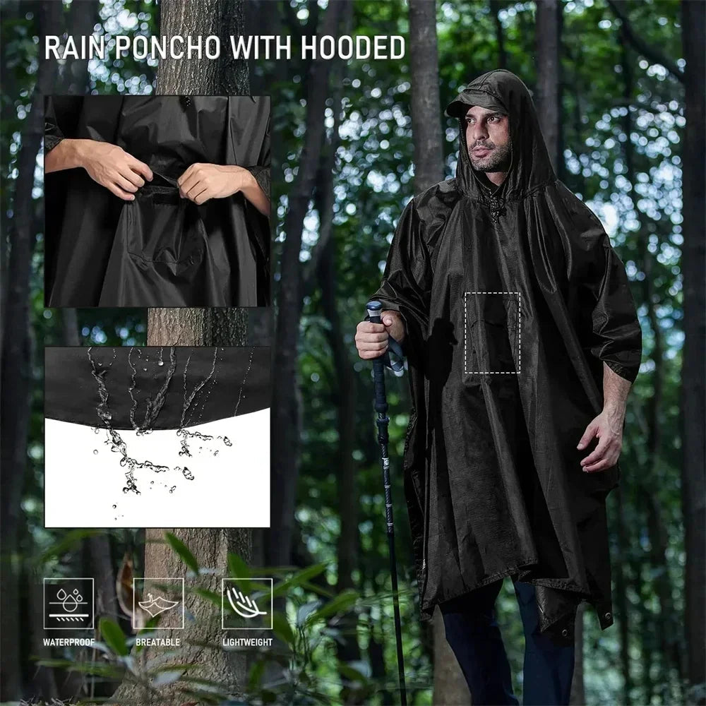 3-in-1-Militär-Regenmantel für den Außenbereich, mit Kapuze, wasserdicht, Regenponcho, Motorrad-Regenschutz, Camping, Wandern, Reisen, Regenbekleidung, Zelt Festival Outfits | Techno Shirts | Rave Clothing