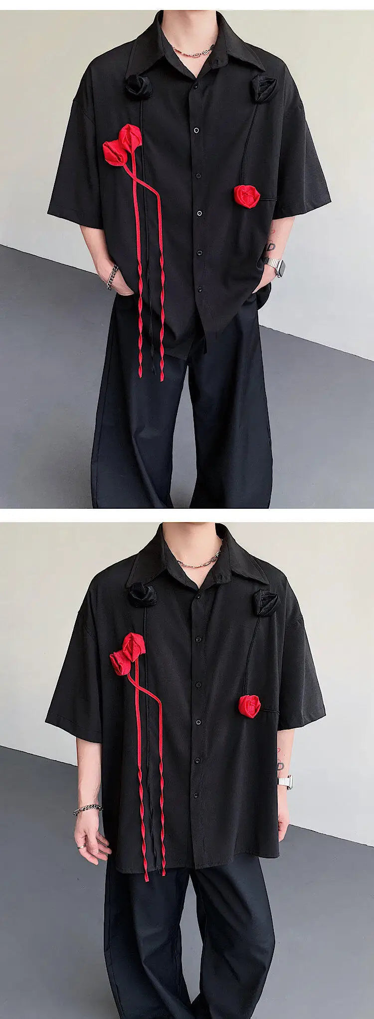 LUZHEN Original Dreidimensionale Patchwork Design Elegante Kurzarm Tops Männer der 2025 Sommer Trendy Lose Beiläufige Tops JY1625 Festival Outfits | Techno Shirts | Rave Clothing