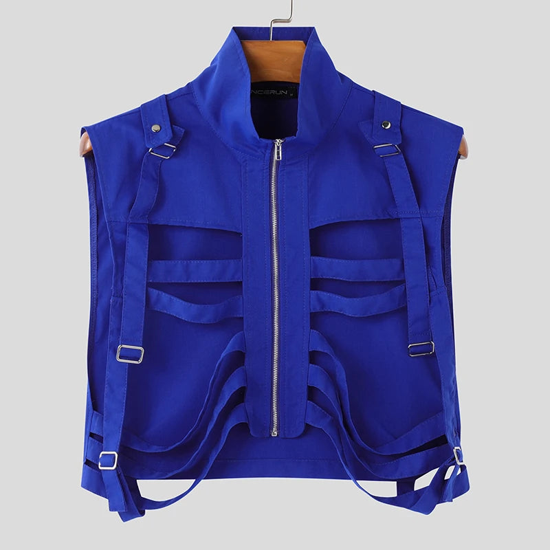 INCERUN 2024 Mens Tops Stylish Hot Sale Deconstruction Design Vests Sexy Male Personality Hollow Solid Cropped Zipper Waistcoats Festival Outfits | Techno Shirts | Rave Clothing