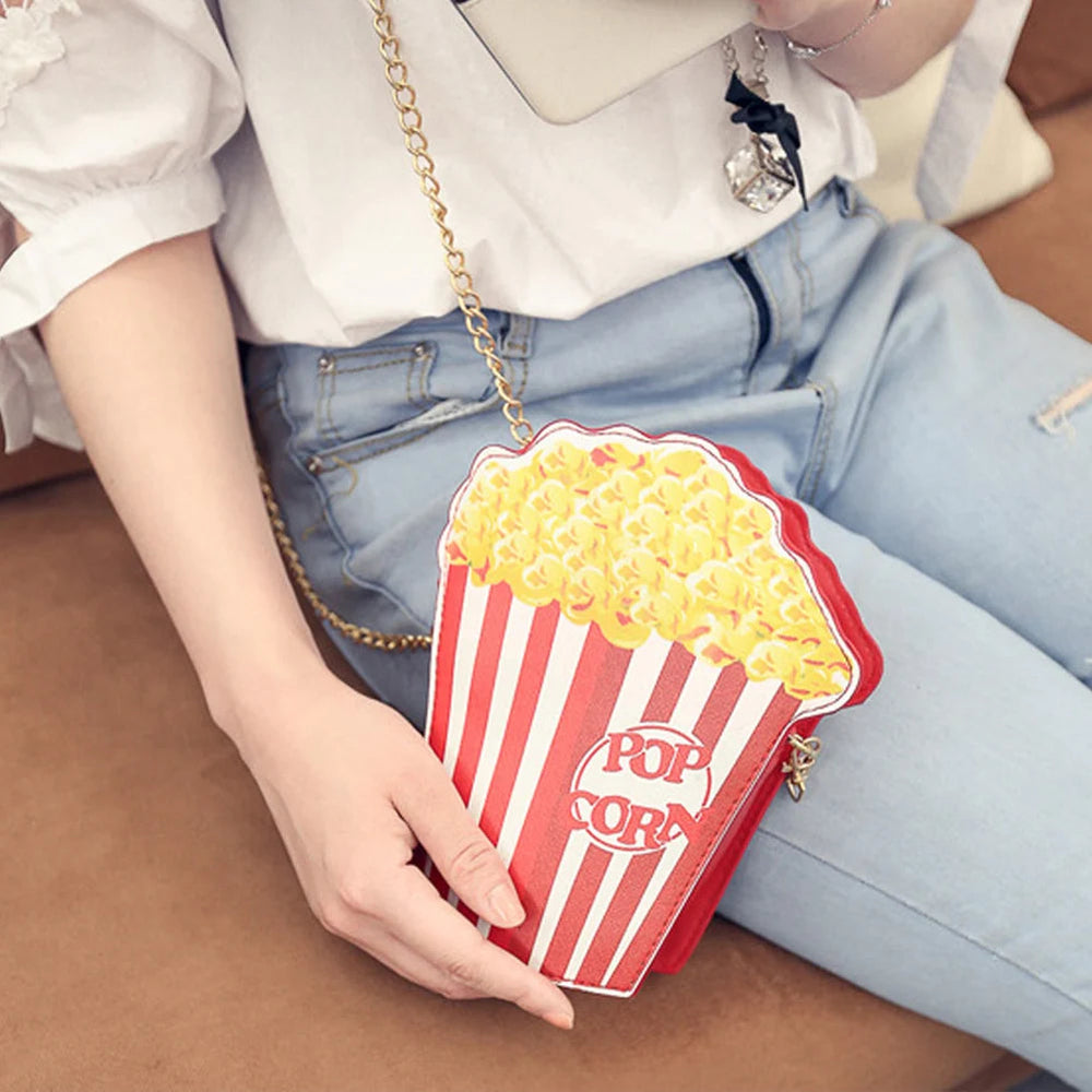 Cute Popcorn Shoulder Bag for Woman Cupcake Hamburger Chain Bag Causal Handbag Purse Clutch Cute Popcorn Crossbody Messenger Bag Festival Outfits | Techno Shirts | Rave Clothing