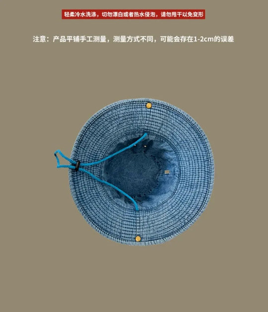 2025 Blaue Cowboy-Wander-Eimerhüte mit Schnur, Herren-Denim-Strand-Sonnenhut für Damen, Outdoor, Paar, Bob, Panama, Sommer-Fischerkappe Festival Outfits | Techno Shirts | Rave Clothing