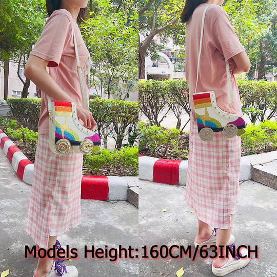 Fun Rainbow Glitter Roller Skate Women Handbag for Girls Novelty Rollerblade Crossbody and Pures Dazzing Daily Shoulder Bag Gift Festival Outfits | Techno Shirts | Rave Clothing